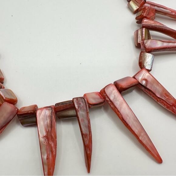 Pink Mother of Pearl Spike Shard Shell Bib Statement Necklace Beach Resort Beach - Picture 2 of 10